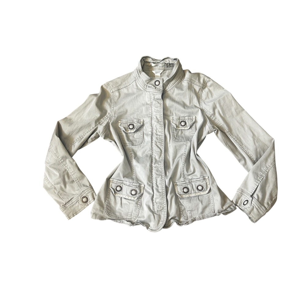 Christopher & Banks Utility Jacket‎ Button Front Long Sleeve Women L Beige
